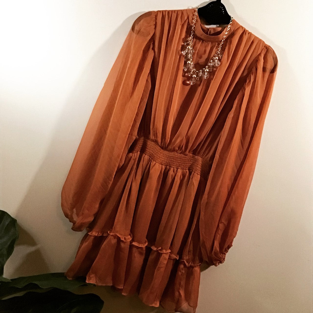 peasant dress mini Sleeve Long Sleeve Bow Back see through party dress The lined body offers Color:Ivory lace+Nude Lining